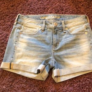 Light wash high rise jean shorts